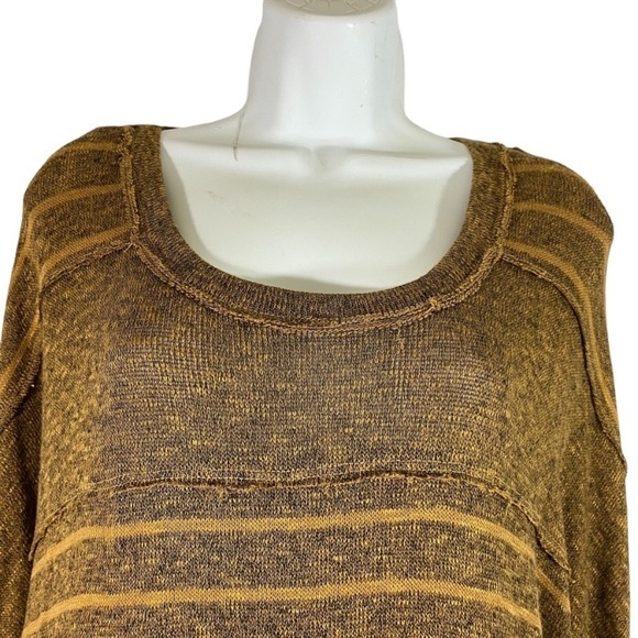 We The‎ Free Medium Top Knit Tan Brown Striped Burnout Short Sleeve - Picture 6 of 8